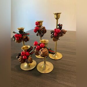 Vintage Mid Century Brass Graduated Candlesticks Holders Set 5 Made In Taiwan